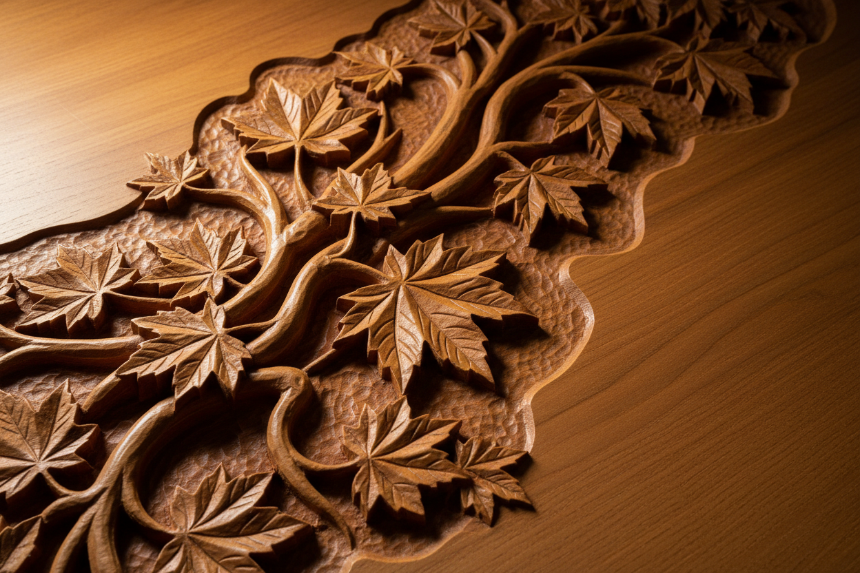 Relief carved maple leaf